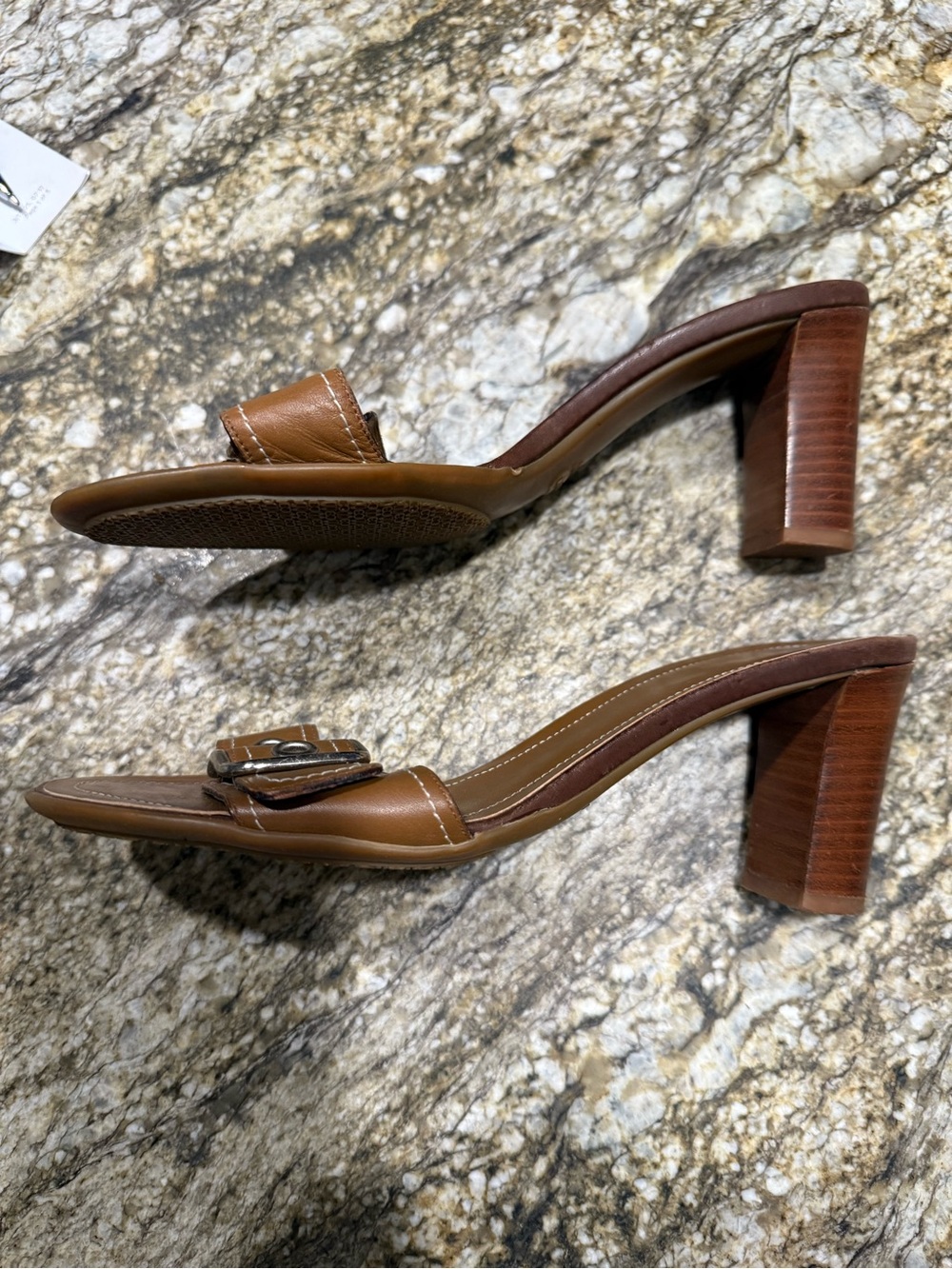 Coach Brown Leather Buckle Slide Mules - Picture 2 of 6